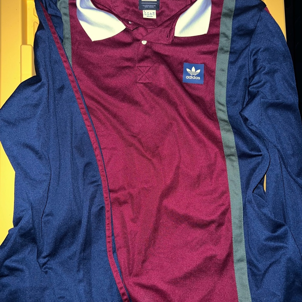 Adidas Burgundy and Blue Polo Shirt